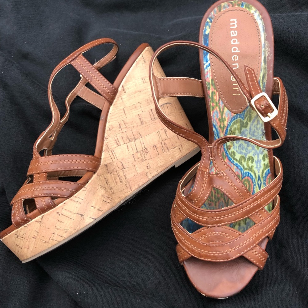 Madden girl brown cork wedges